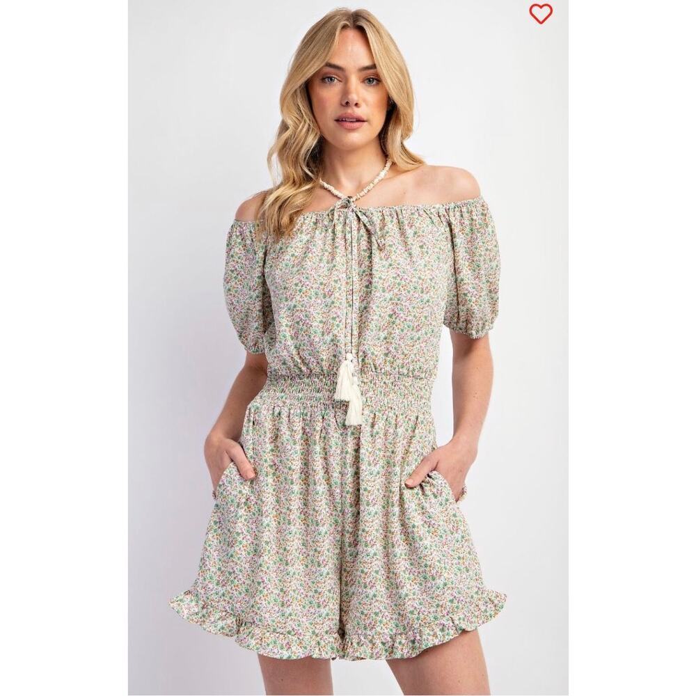 EASEL - Printed Boho Ruffle Romper - Small